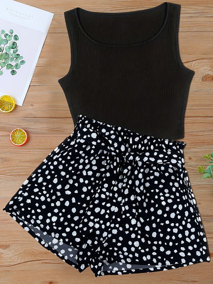 Damen Sommer-Set Elegant mit ärmellosem Top und gepunkteter Shorts – Freizeit & Ausgehen
