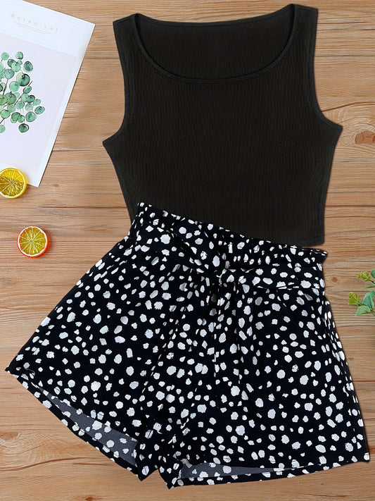 Damen Sommer-Set Elegant mit ärmellosem Top und gepunkteter Shorts – Freizeit & Ausgehen