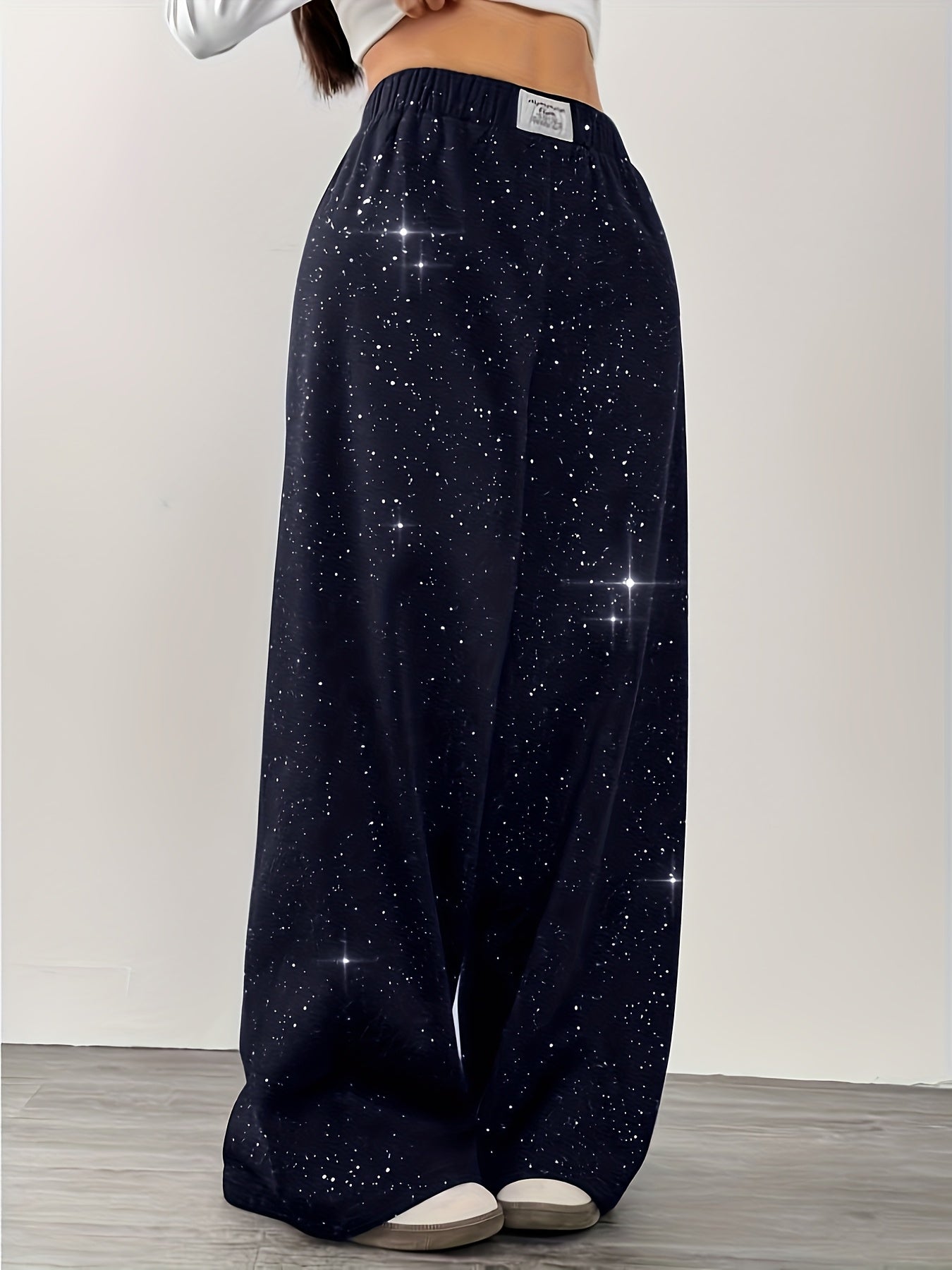 Damen Weite Jogginghose mit Sternenhimmel-Design für Freizeit und Streetwear