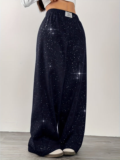 Damen Weite Jogginghose mit Sternenhimmel-Design für Freizeit und Streetwear
