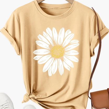 Damen T-Shirt mit großem Gänseblümchen Print – Lässiger Blumendruck, ideal für Alltag & Freizeit