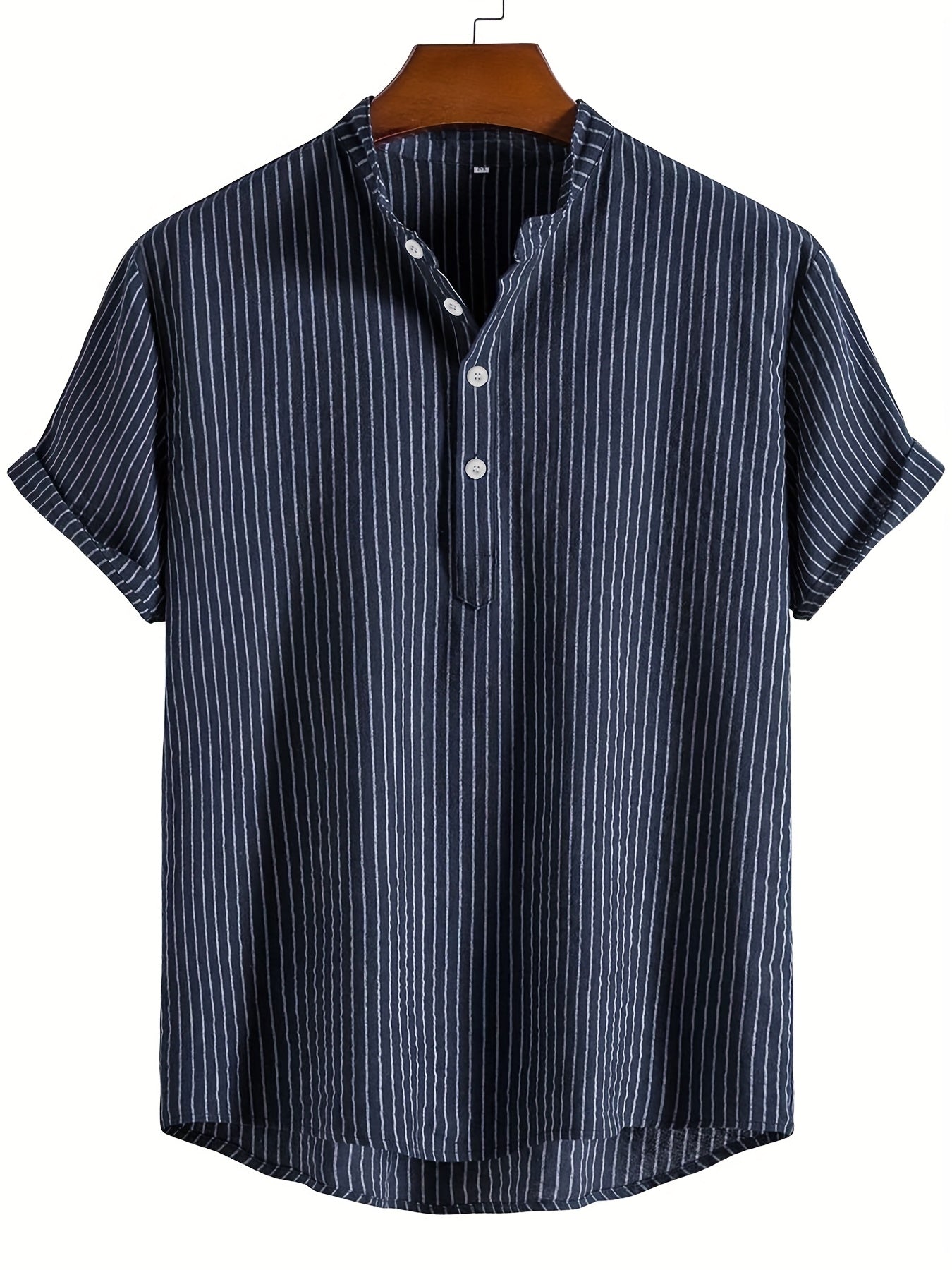 Herren Kurzarm Stehkragen Hemd mit Streifen – Modernes Casual Design für Alltag und Freizeit