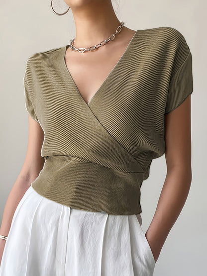 Damen Wickelshirt mit Kurzarm – Elegantes Freizeit-Top im modernen Design