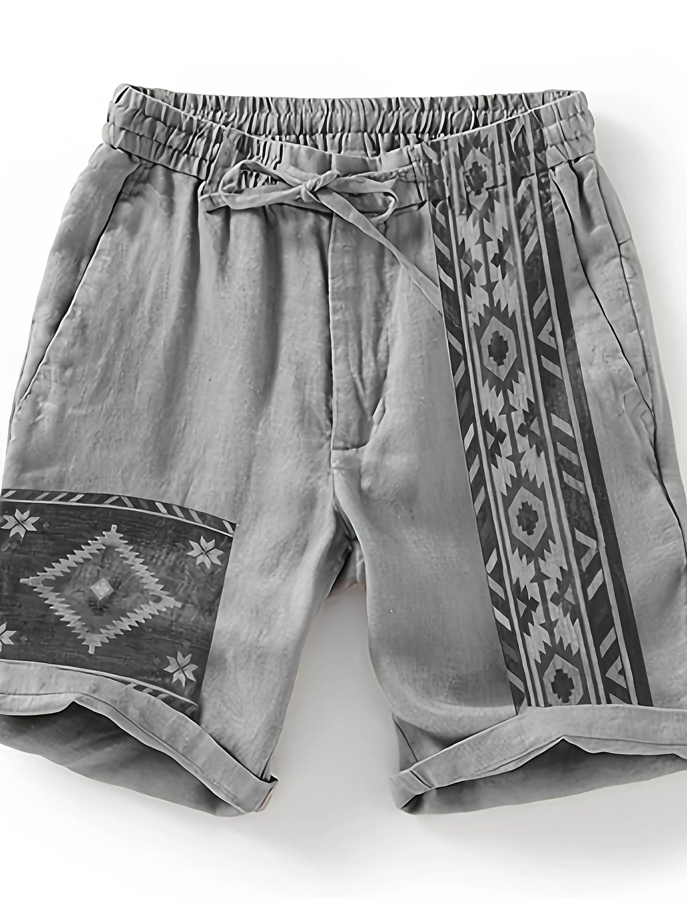 Herren Ethno-Shorts mit Aztekenmuster und Kordelzug – Modische Freizeithose für Sommer & Urlaub