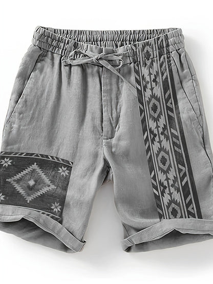 Herren Ethno-Shorts mit Aztekenmuster und Kordelzug – Modische Freizeithose für Sommer & Urlaub
