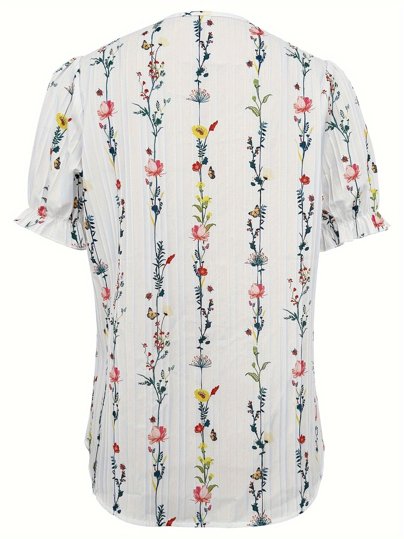 Damen Bluse Elegant mit Blumenmuster und Rüschenausschnitt – Perfekt für Freizeit und Sommer