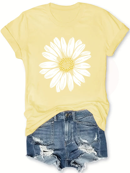 Damen T-Shirt mit großem Gänseblümchen Print – Lässiger Blumendruck, ideal für Alltag & Freizeit
