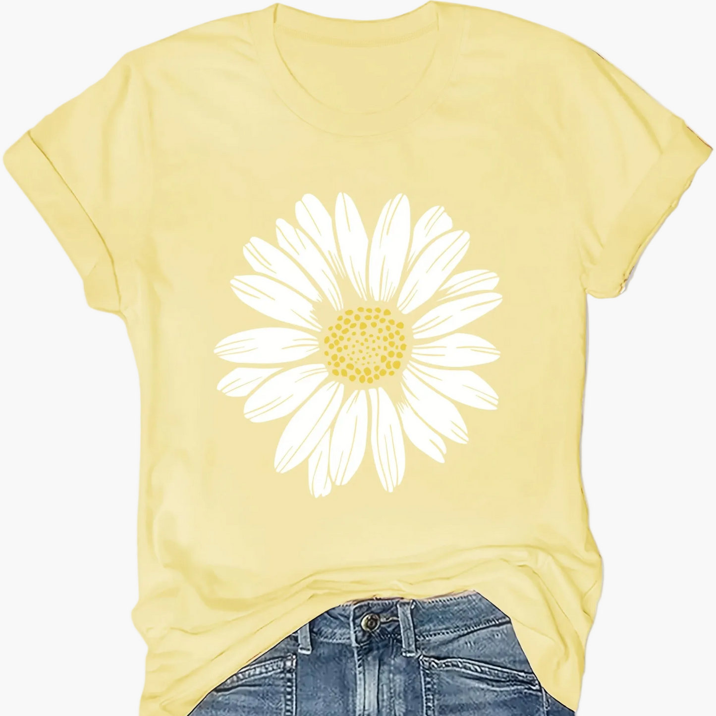 Damen T-Shirt mit großem Gänseblümchen Print – Lässiger Blumendruck, ideal für Alltag & Freizeit
