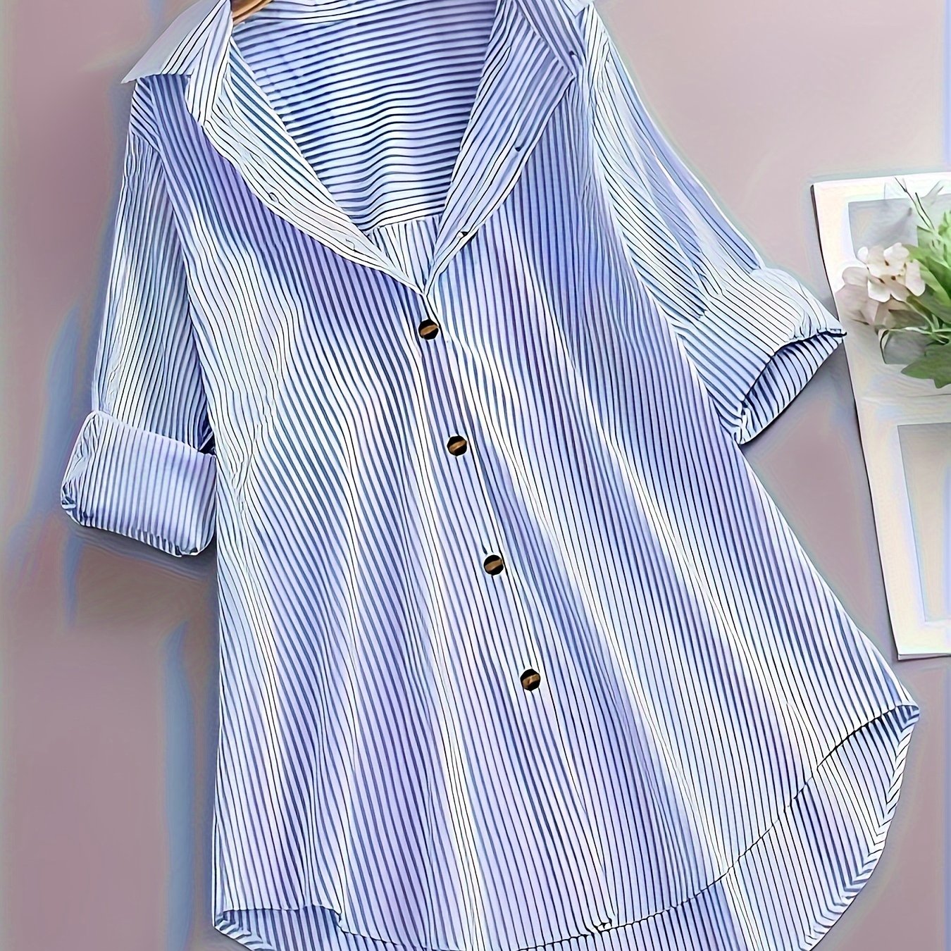 Damen Longbluse mit Streifenmuster und Knopfleiste – Modisches Hemd für Business und Freizeit