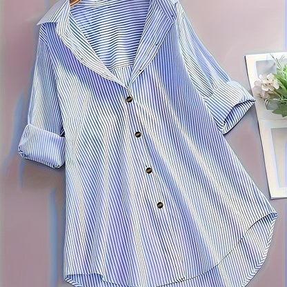 Damen Longbluse mit Streifenmuster und Knopfleiste – Modisches Hemd für Business und Freizeit