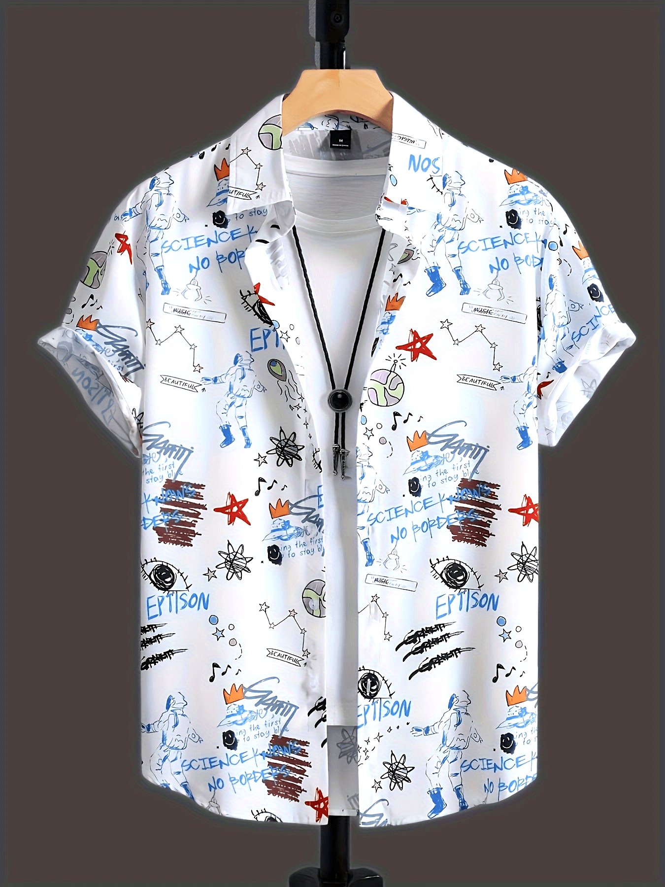 Herren Kurzarm Freizeithemd mit Graffiti-Print – Urban Streetwear Style