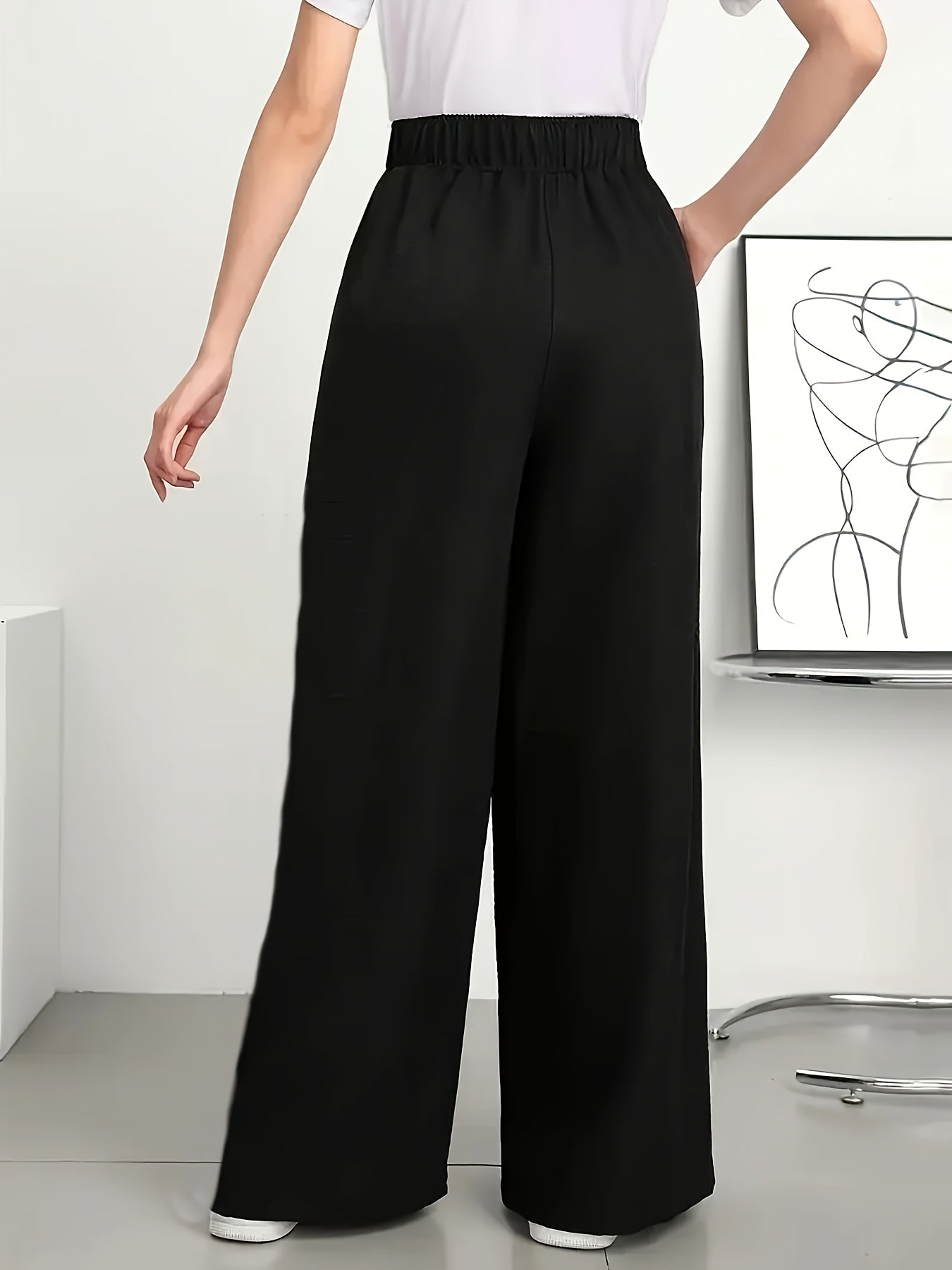 Damen Weite High Waist Freizeithose mit elastischem Bund – Elegante Relaxed Fit Hose für Alltag & Freizeit
