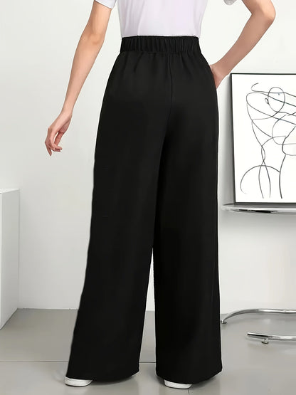 Damen Weite High Waist Freizeithose mit elastischem Bund – Elegante Relaxed Fit Hose für Alltag & Freizeit