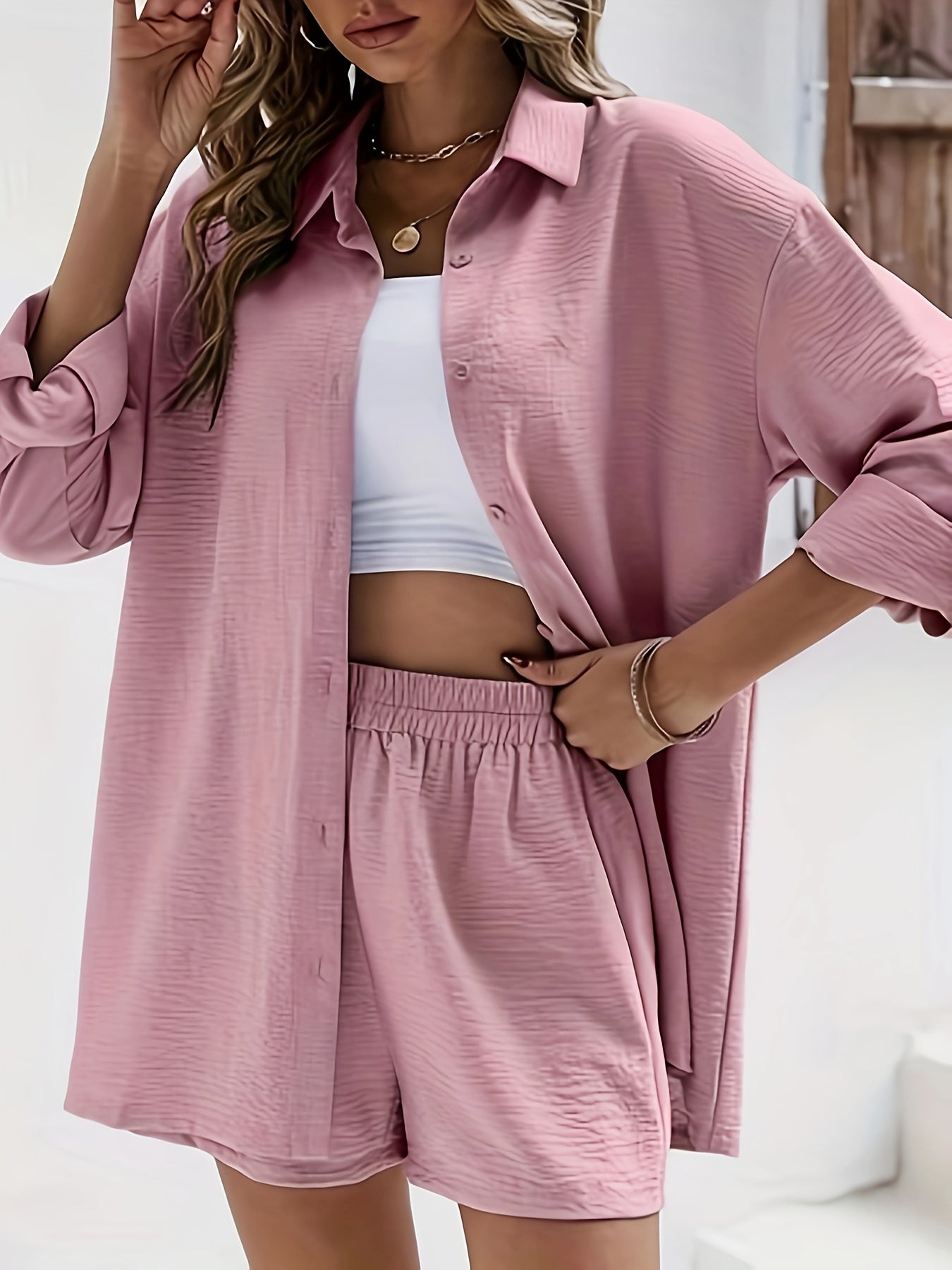 Damen Loungewear-Set mit Hemd und Shorts – Lockeres Freizeit Outfit für Alltag und Urlaub