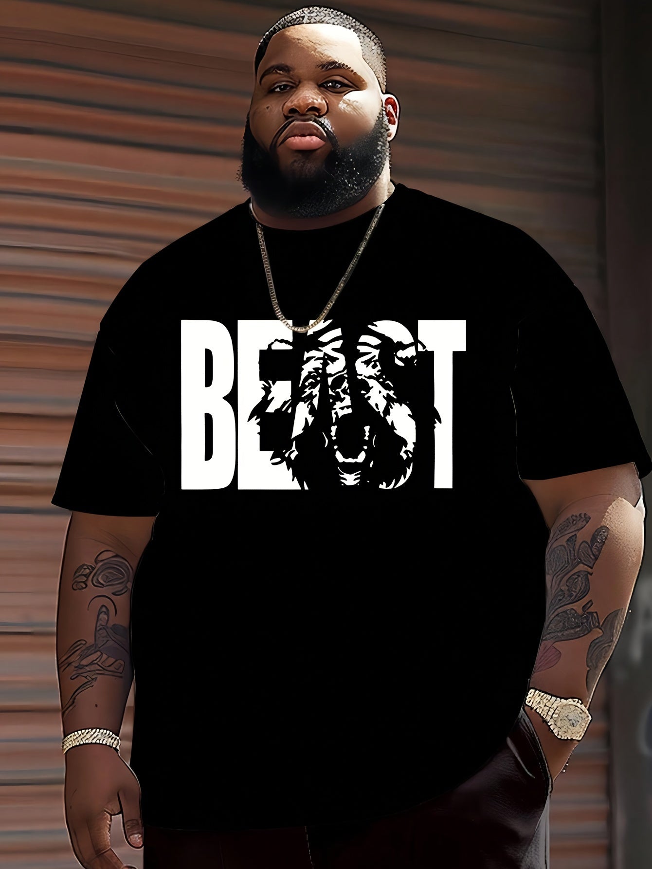 Herren T-Shirt im Oversize-Stil mit „BEAST“-Print und Löwenmotiv – Urban Streetwear für Selbstbewusste