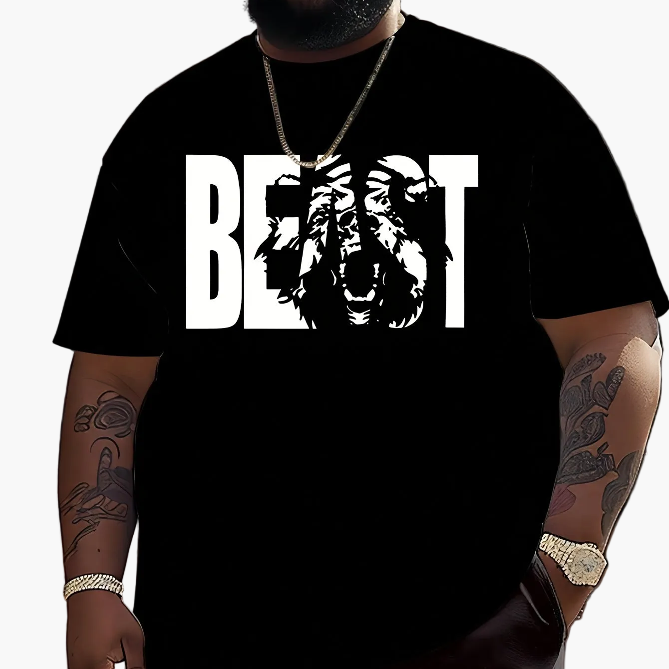 Herren T-Shirt im Oversize-Stil mit „BEAST“-Print und Löwenmotiv – Urban Streetwear für Selbstbewusste