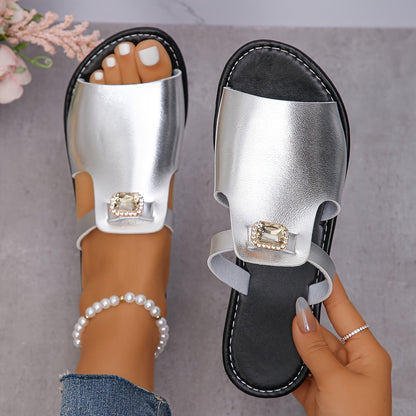 Damen Slide Sandalen mit Schmuckdetail und modernem Design – Elegante Freizeitschuhe