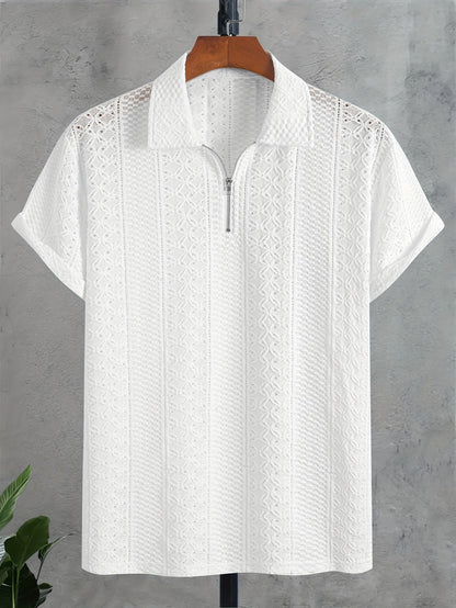 Herren Strickpolo mit Reißverschluss und modernem Strukturmuster – Eleganter Freizeitstil