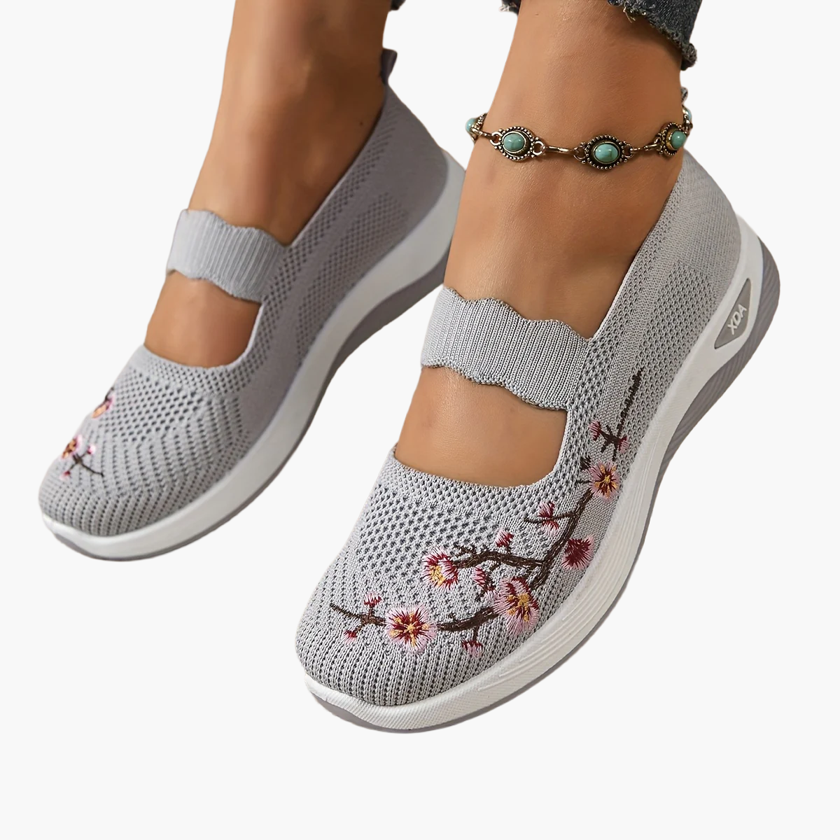 Damen Komfort-Sneaker mit Stickerei und Klettverschluss – Bequeme Freizeitschuhe für Alltag und Spaziergänge