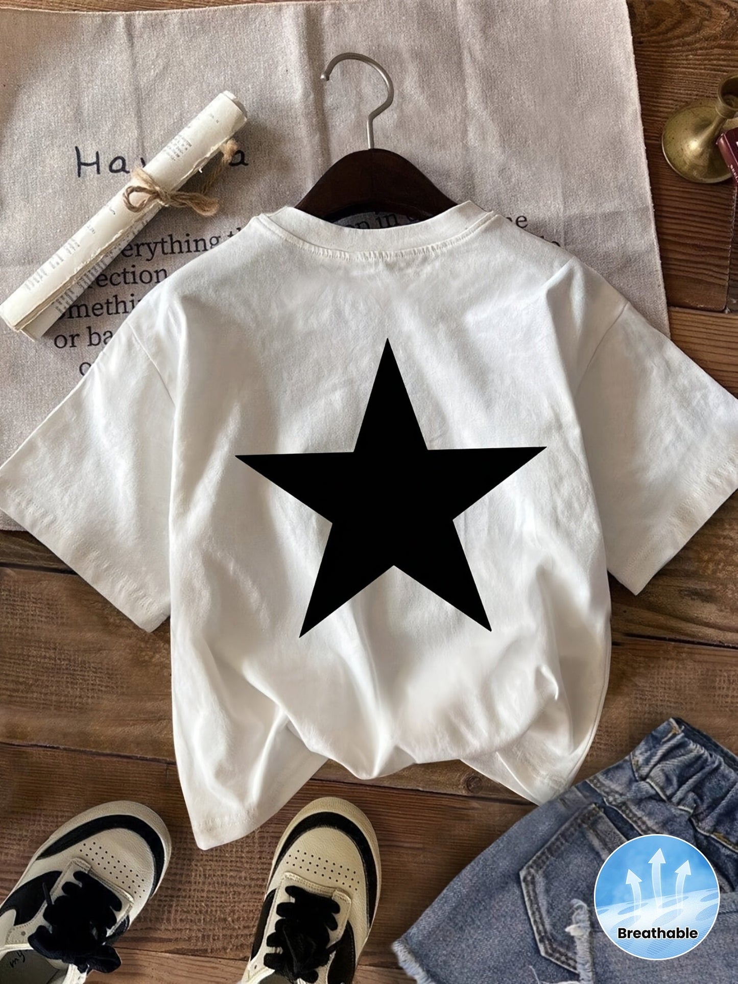 Damen T-Shirt mit großem Stern Print – Lässiger Streetstyle für Alltag & Freizeit