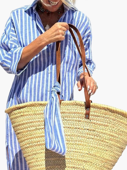Damen Hemdblusenkleid mit Streifen – Zeitloses Sommerkleid für Freizeit & Urlaub