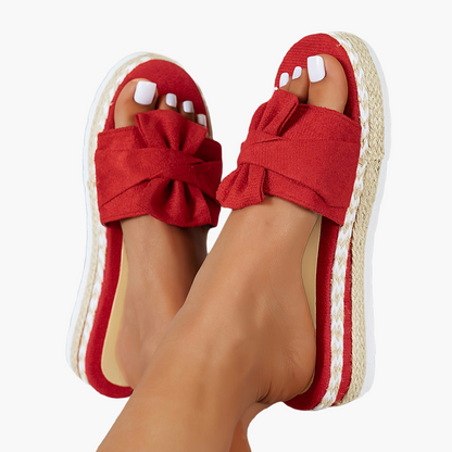 Damen Sommer Plateau-Sandalen mit Schleife, Bequeme Freizeitschuhe zum Hineinschlüpfen