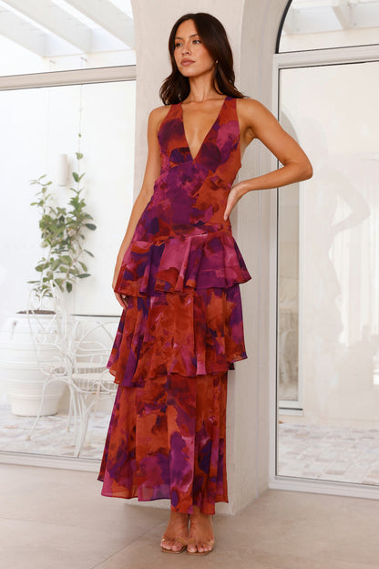 Damen Maxi Kleid mit Volants und tiefem V-Ausschnitt – Elegantes Sommerkleid für besondere Anlässe