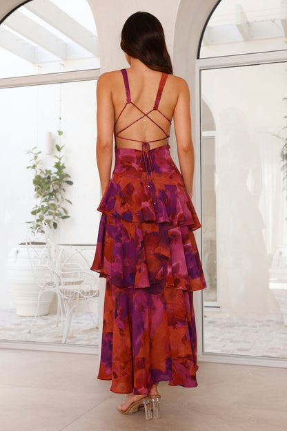Damen Maxi Kleid mit Volants und tiefem V-Ausschnitt – Elegantes Sommerkleid für besondere Anlässe