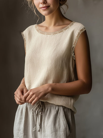 Damen Bluse ärmellos mit Spitzenbesatz, eleganter Freizeit-Look
