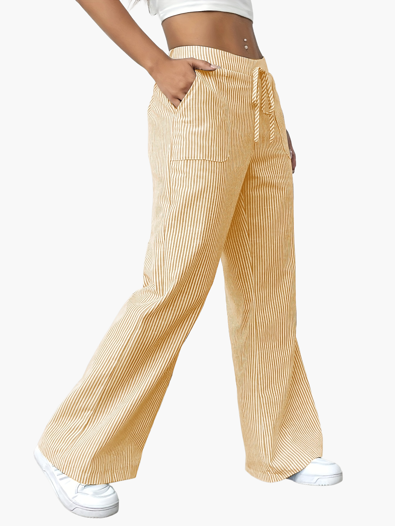 Damen Weite Freizeithose mit Streifen und Kordelzug – Lässiger Streetstyle für Alltag und Freizeit