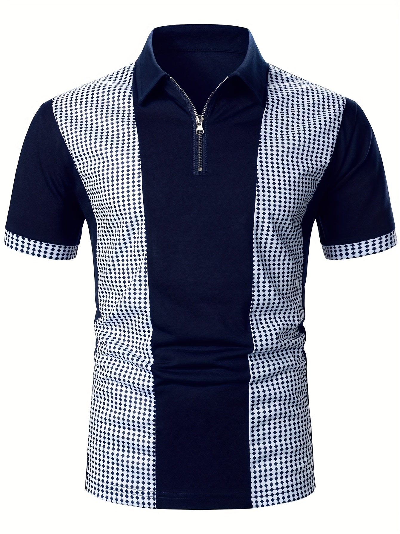 Herren Poloshirt mit modernem Reißverschluss und Kontrastmuster – Stilvolles Freizeit- und Business-Oberteil