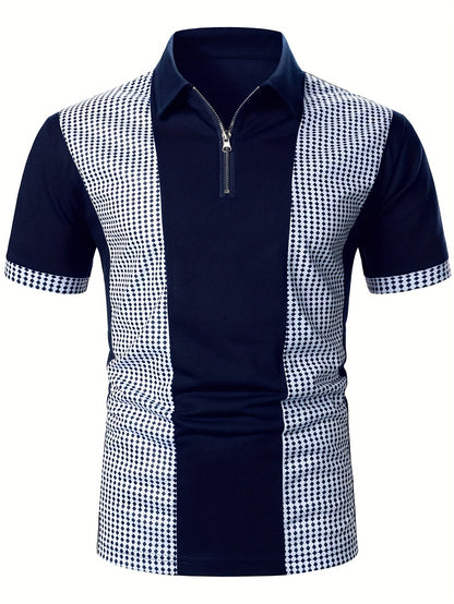Herren Poloshirt mit modernem Reißverschluss und Kontrastmuster – Stilvolles Freizeit- und Business-Oberteil
