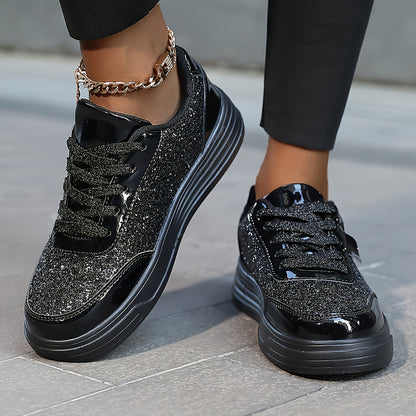 Damen Glitzer Sneaker – Modische Freizeitschuhe mit Plateau und Glamour-Look