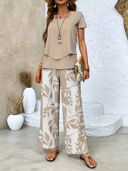 Damen Sommer Set Elegant Zweiteiler mit Weit Bein Hose und Kurzarm Shirt – Perfekt für Freizeit und Urlaub