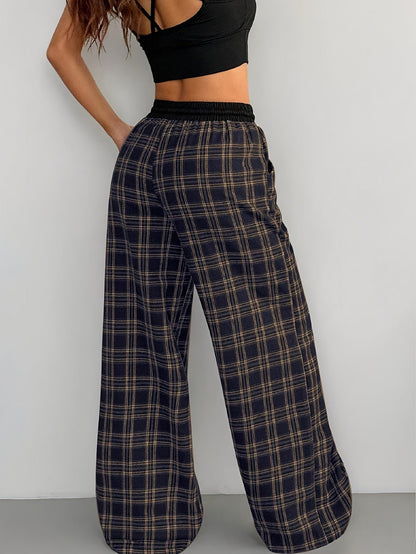 Damen Weite Freizeit-Hose mit Karomuster und Tunnelzug – Lässiger Streetstyle für Alltag & Wochenende