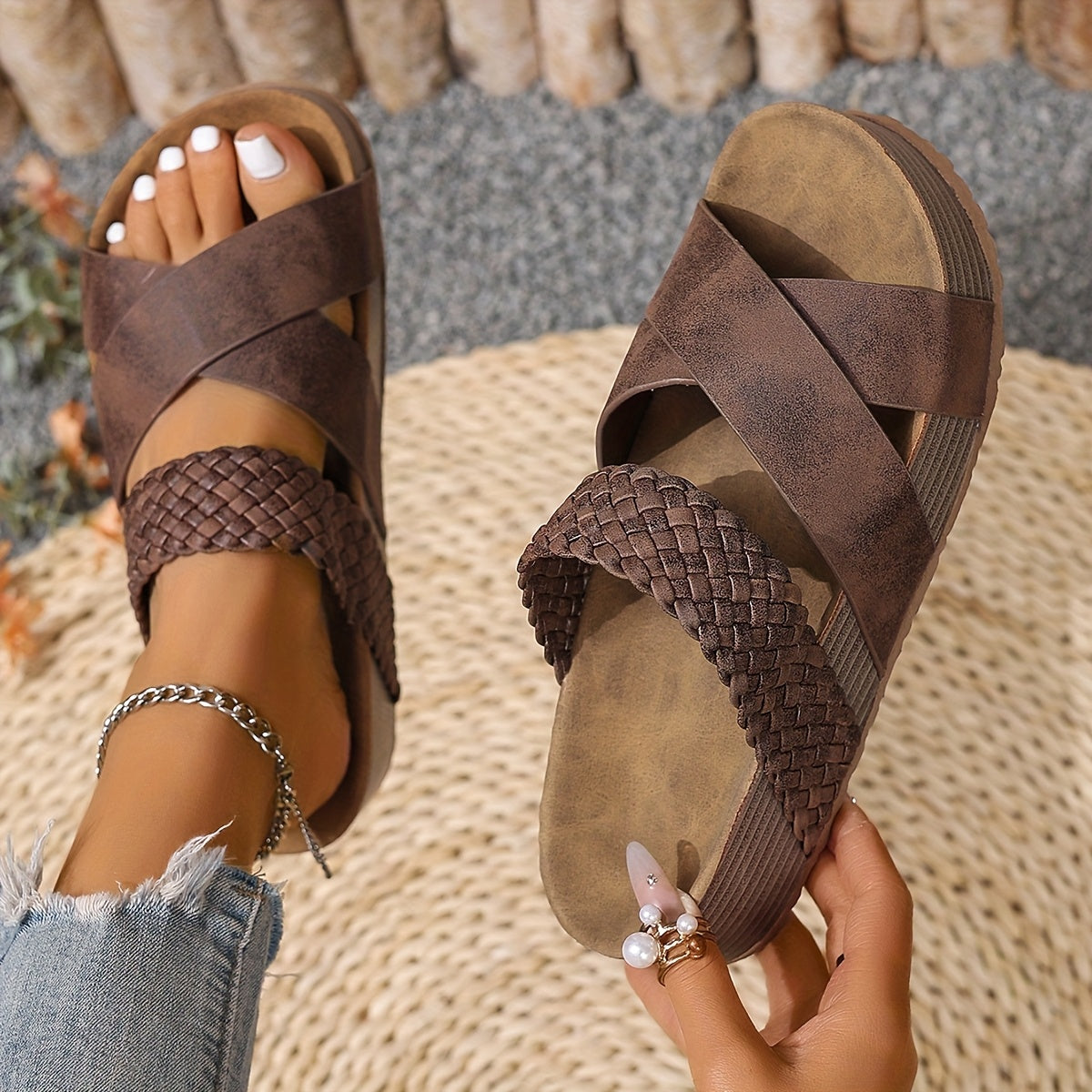 Damen Komfort Plateau-Sandalen mit Geflochtenen Riemen – Stilvolle Freizeitschuhe für Alltag und Urlaub
