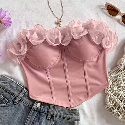 Damen Bustier Top mit Volantkragen – Elegantes, Schulterfreies Corsagen-Oberteil für Party & Ausgehen