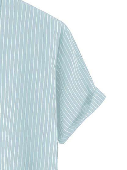 Herren Kurzarm Stehkragen Hemd mit Streifen – Modernes Casual Design für Alltag und Freizeit
