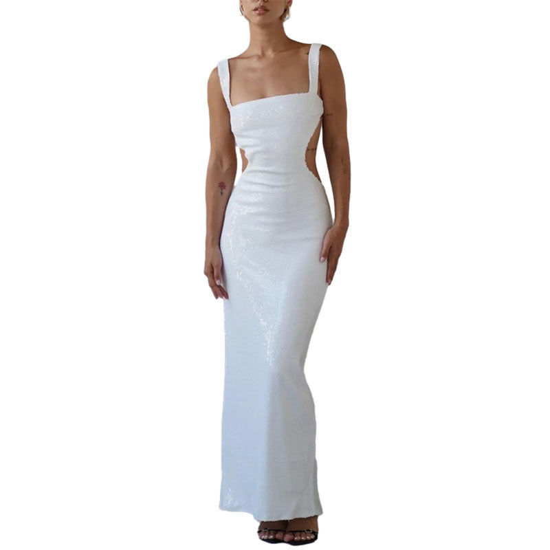 Julia – Pailletten-Rückenfreies Kleid mit eckigem Ausschnitt