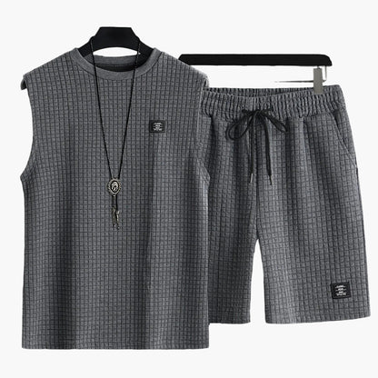 Herren Freizeit Tanktop-Set im modernen Karo-Look – ärmelloses Oberteil und Shorts, ideal für Sommer & Freizeit