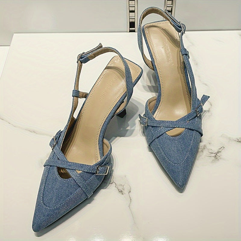 Damen Slingback Pumps mit Absatz und Schnallen – Elegante Spitzenschuhe für Büro und Freizeit