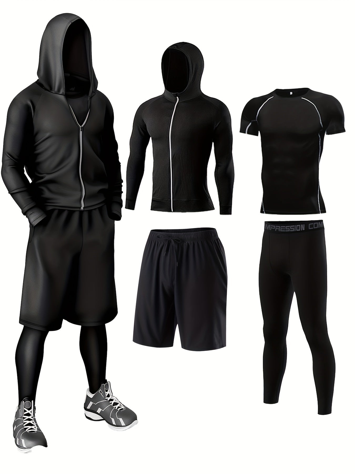Herren Fitness Trainingsanzug 5-teilig – Sport Set für Training & Workout