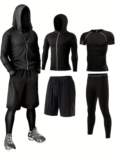 Herren Fitness Trainingsanzug 5-teilig – Sport Set für Training & Workout