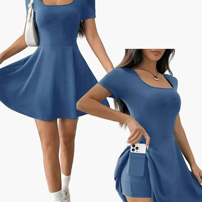Damen Skaterkleid Elegant Kurzarm Freizeitkleid für Alltag und Ausgehen
