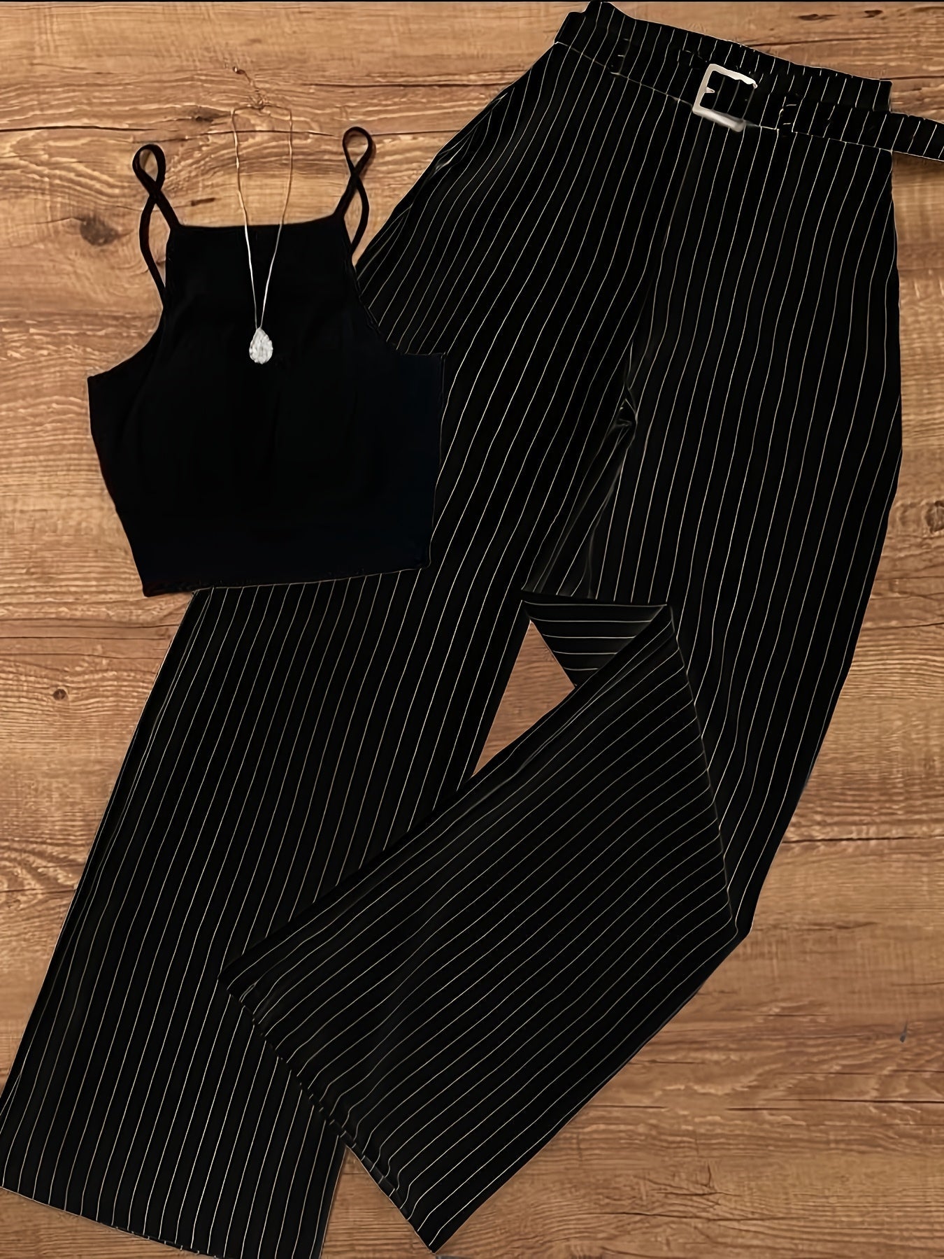 Damen Eleganter Streifen Zweiteiler Set – Modisches Top mit weitem Hosenanzug für Business & Freizeit