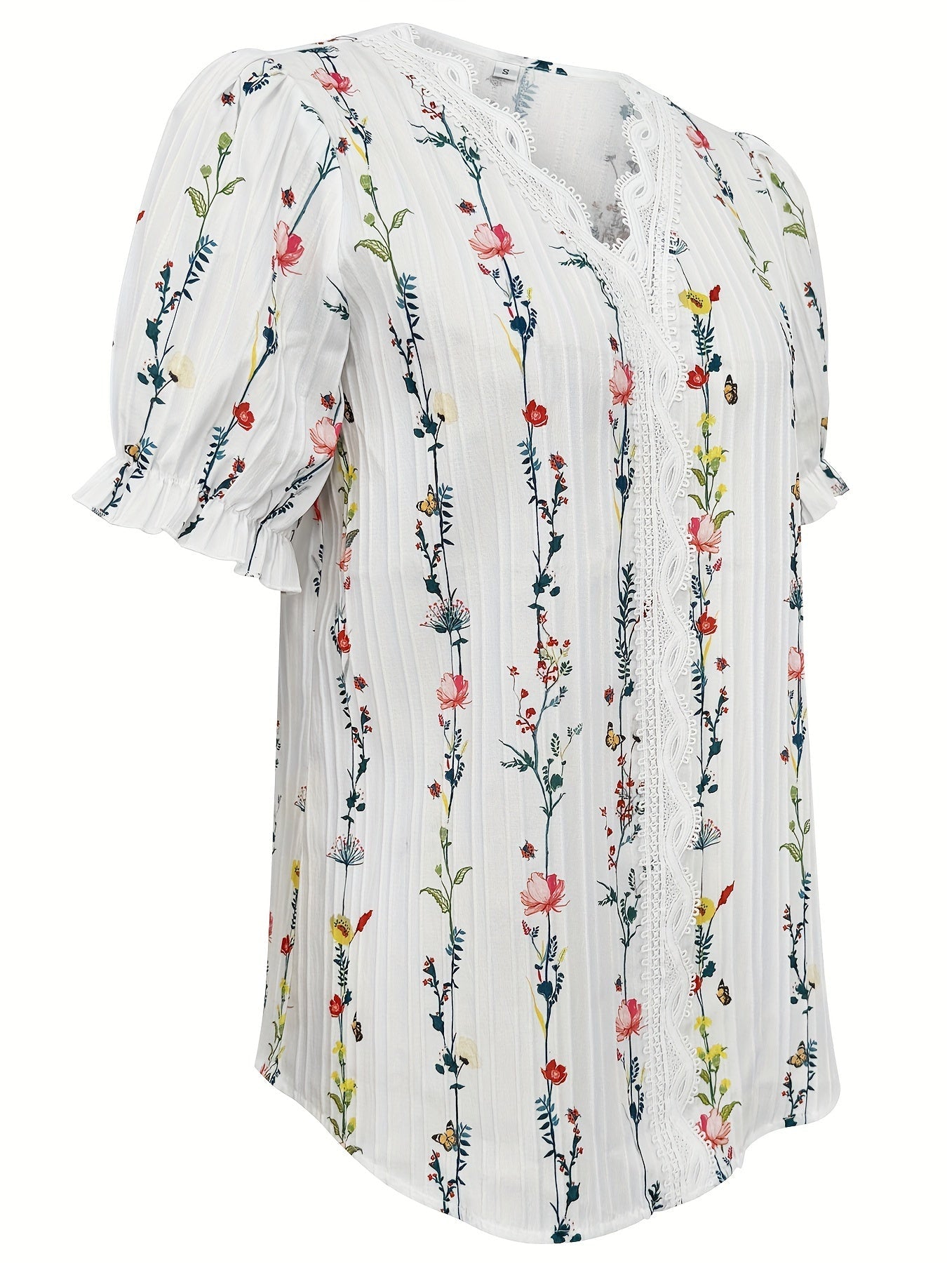 Damen Bluse Elegant mit Blumenmuster und Rüschenausschnitt – Perfekt für Freizeit und Sommer