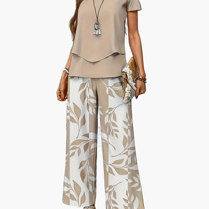 Damen Sommer Set Elegant Zweiteiler mit Weit Bein Hose und Kurzarm Shirt – Perfekt für Freizeit und Urlaub