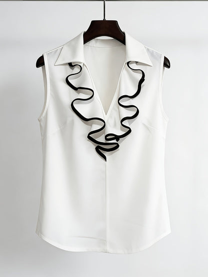 Damen Bluse ohne Ärmel mit Rüschen-Detail für Business und elegante Anlässe
