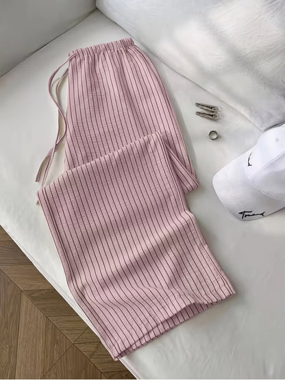 Damen Relaxed Fit Freizeithose mit Nadelstreifen – Bequemer Stil für Alltag und Lounge