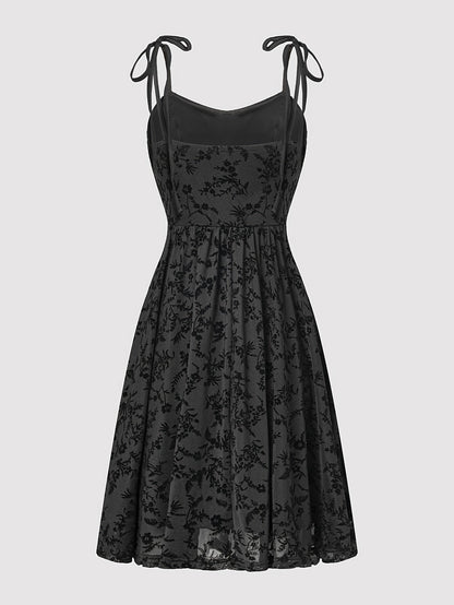 Damen Vintage-Cocktailkleid mit Korsett und floraler Stickerei – Elegantes Partykleid mit Schleifen-Trägern
